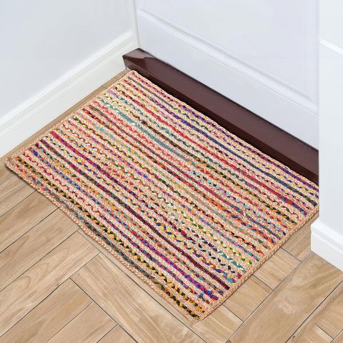 Hausattire Jute Cotton Braided Kitchen Rug 2x3 Feet - Multi Color