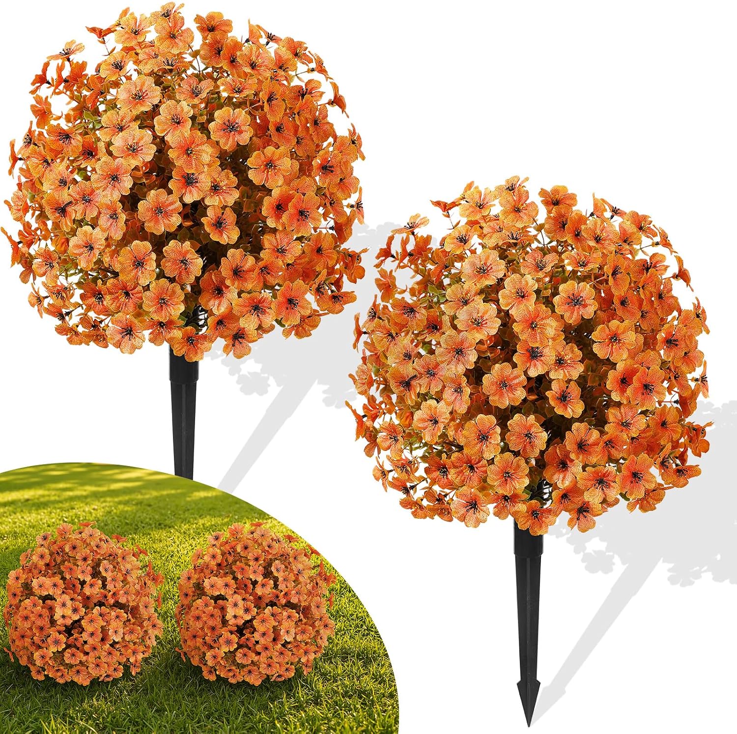 Alupssuc 2Pcs Artificial Fall Ball Flowers for Outdoors Decor, Fake Plants