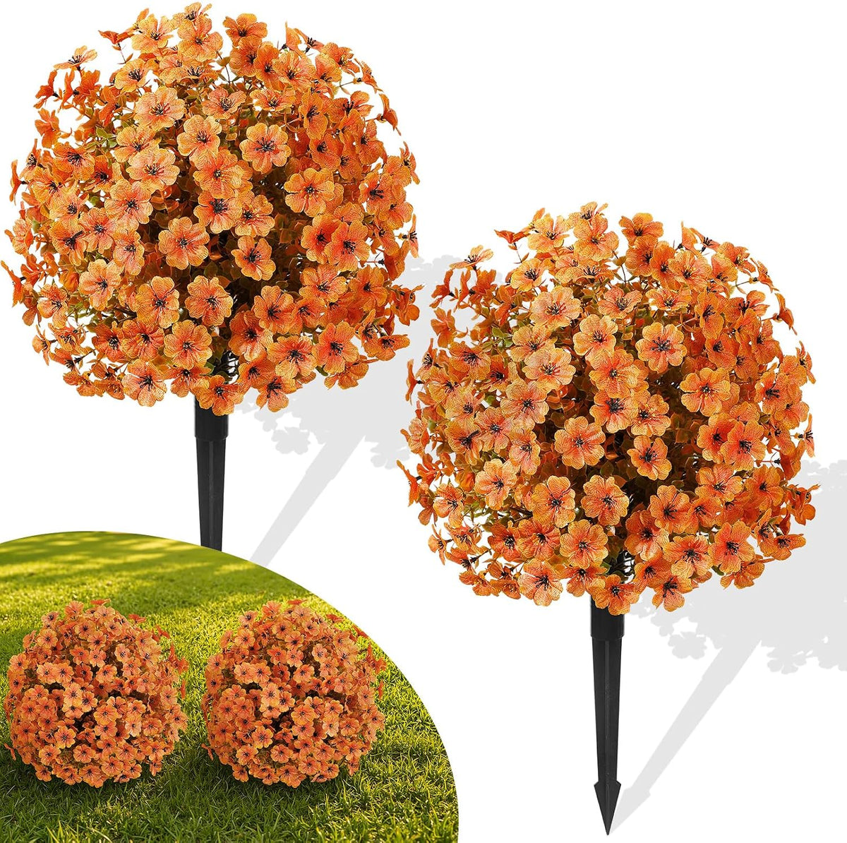 Alupssuc 2Pcs Artificial Fall Ball Flowers for Outdoors Decor, Fake Plants