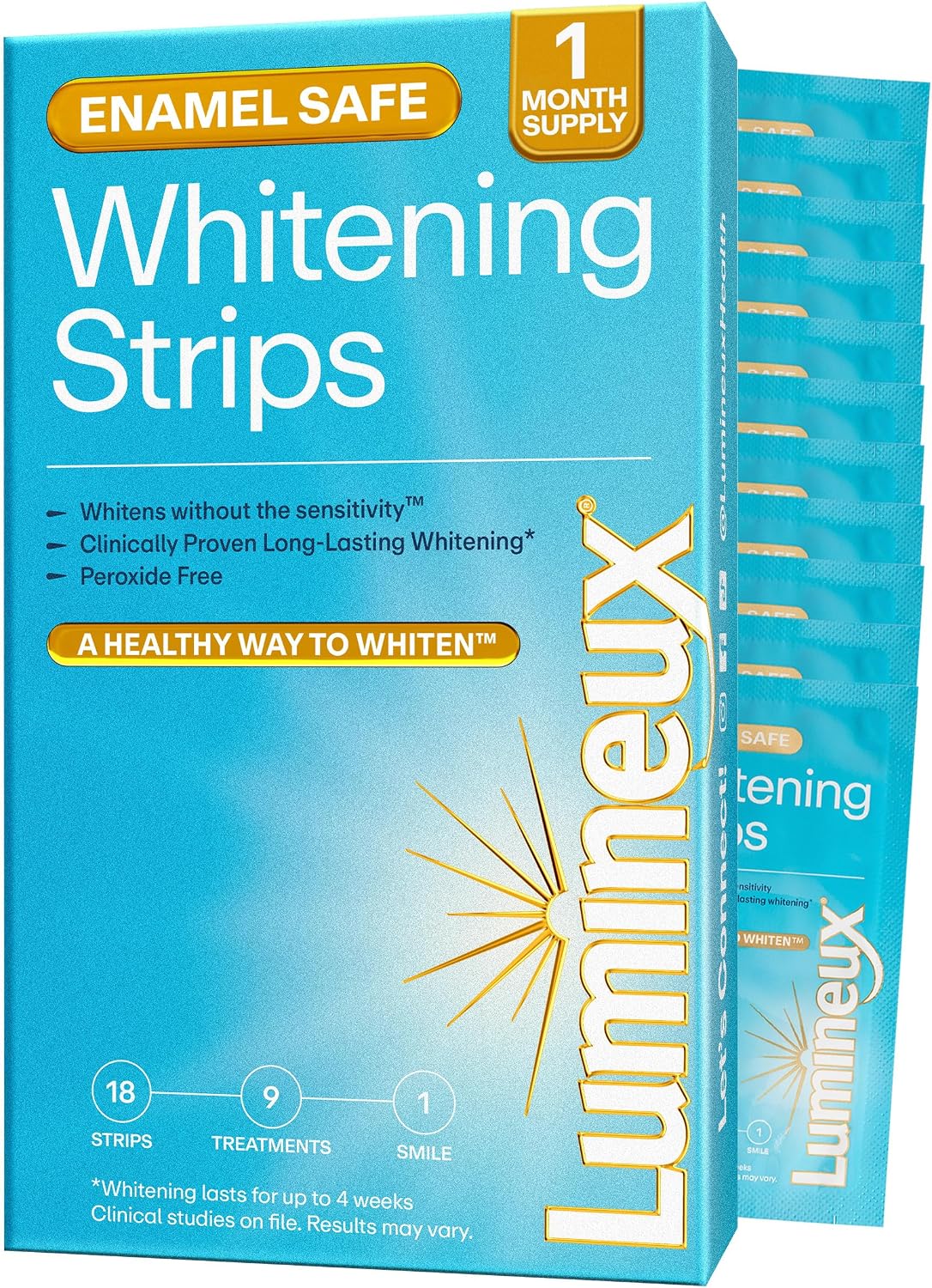 Lumineux Teeth Whitening Strips, Peroxide Free, 9 Treatments (1 Month)