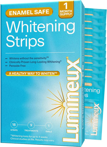 Lumineux Teeth Whitening Strips, Peroxide Free, 9 Treatments (1 Month)
