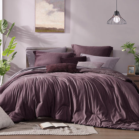 Monbix Full Size Comforter Set 7 Pieces Italian Plum Bed in a Bag