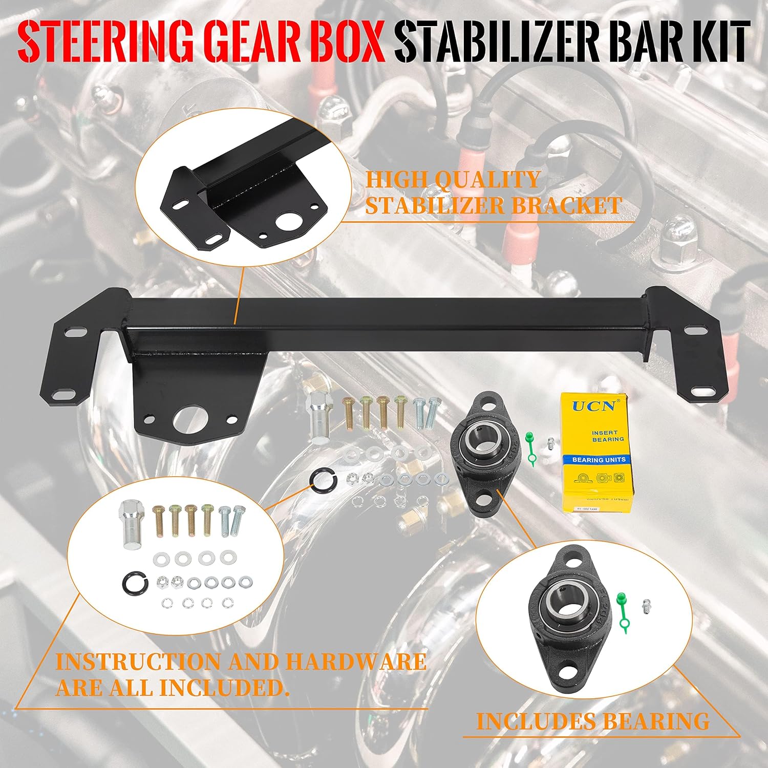 ECOTRIC Steering Box Stabilizer Bar Compatible with 1994-2002 Dodge Ram 4WD