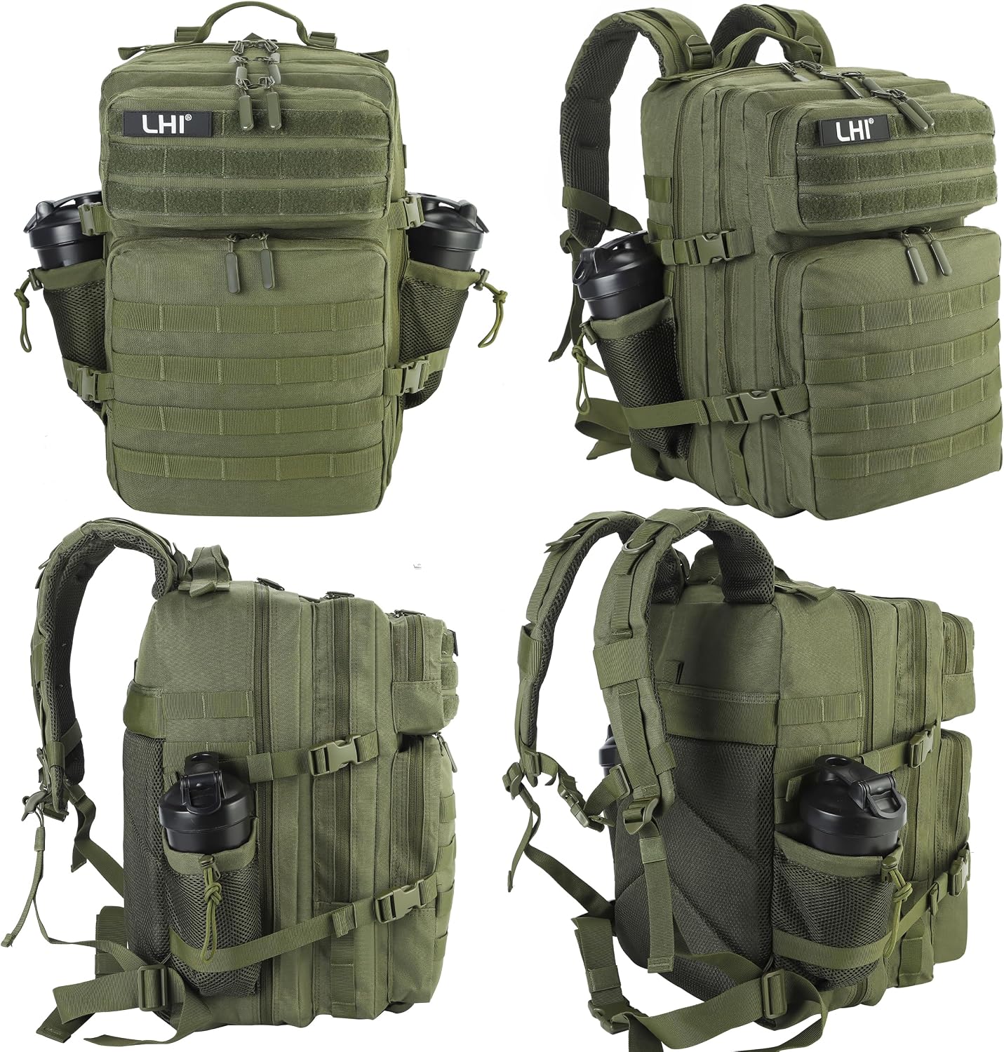 LHI Military Tactical Backpack for Men and Women 45L Army 3 Days Assault Pack Bag Large Rucksack with Molle System Army Green