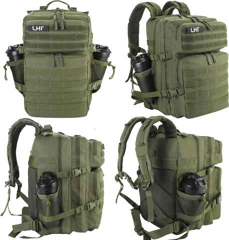 LHI Military Tactical Backpack for Men and Women 45L Army 3 Days Assault Pack Bag Large Rucksack with Molle System Army Green