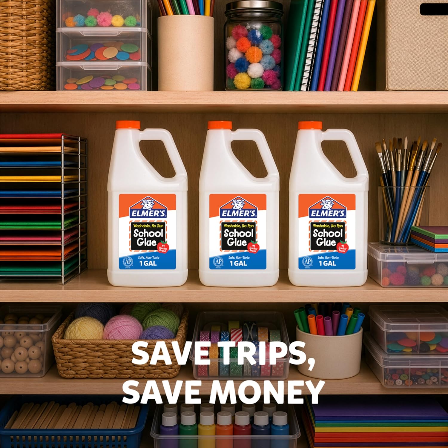 Elmer's White Liquid School Glue, 1 Gallon 2 Count, Washable, #1 Teacher Brand - Arts & Crafts, Teacher Supplies, Great for Making Slime