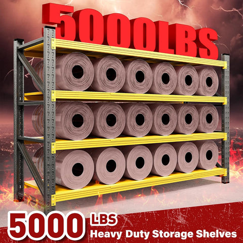 5000LBS Heavy Duty Garage Shelving Units,60" Wide & Deep Storage Shelves,Yellow Metal Garage Shelves,Large Storage Rack,Steel Shelf,Industrial Shelving for Shop,Warehouse,60" W x 24" D x 70" H