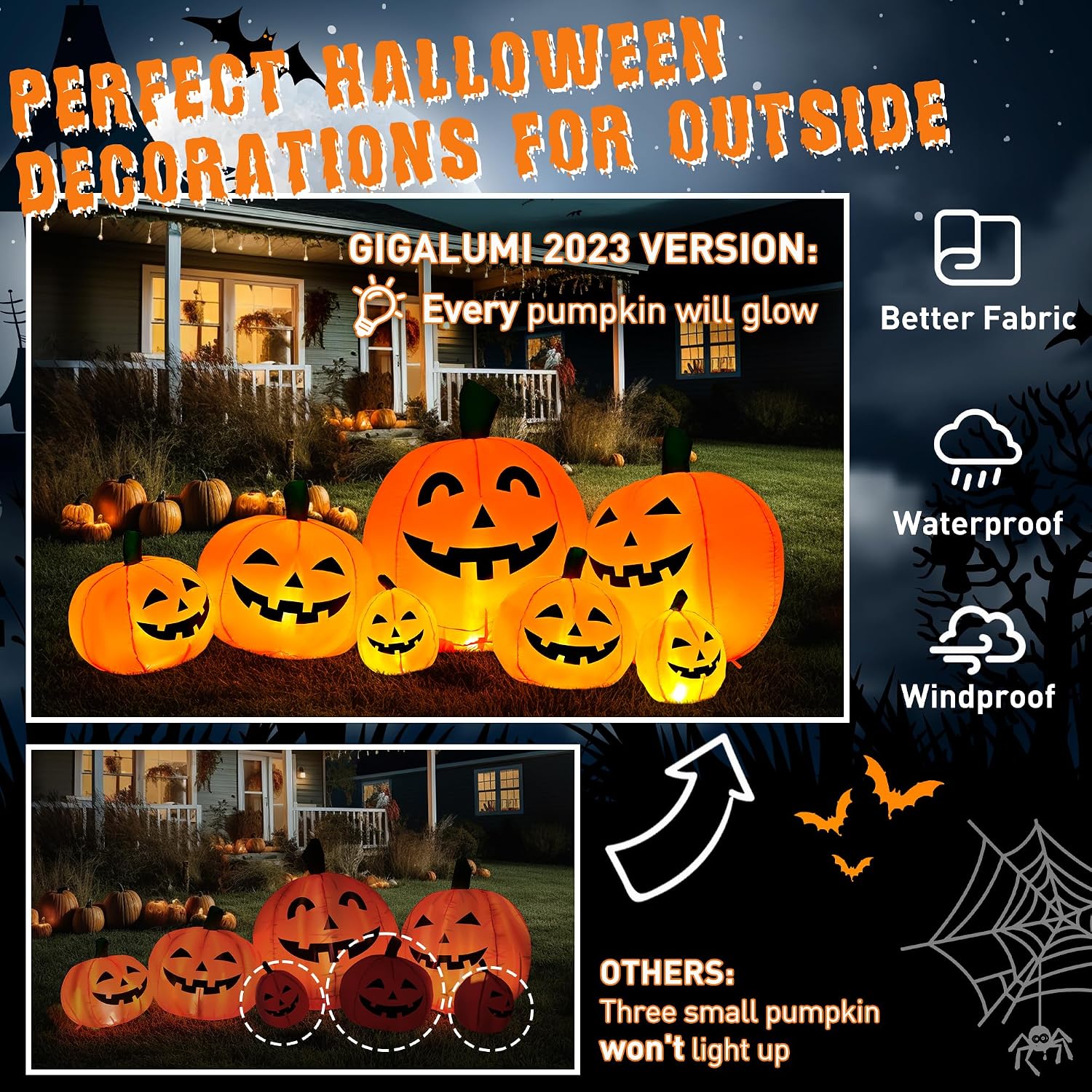 GIGALUMI 7.5FT Halloween Inflatable Outdoor Decoration Pumpkin(Cold White)