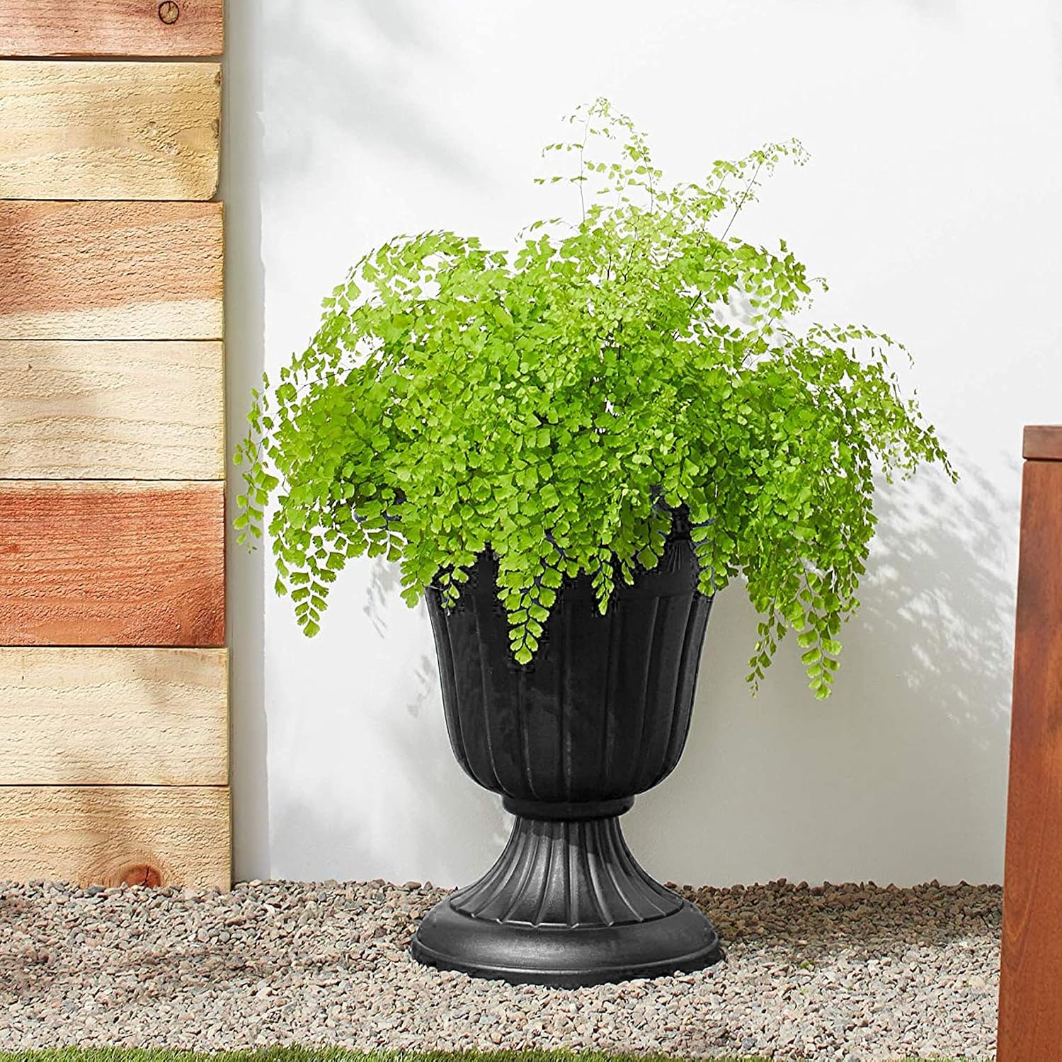 Arcadia Garden Products Small 10x12” Classic Traditional Plastic Urn Planter, Indoor/Outdoor Garden Plant Pot Garden Décor, Black