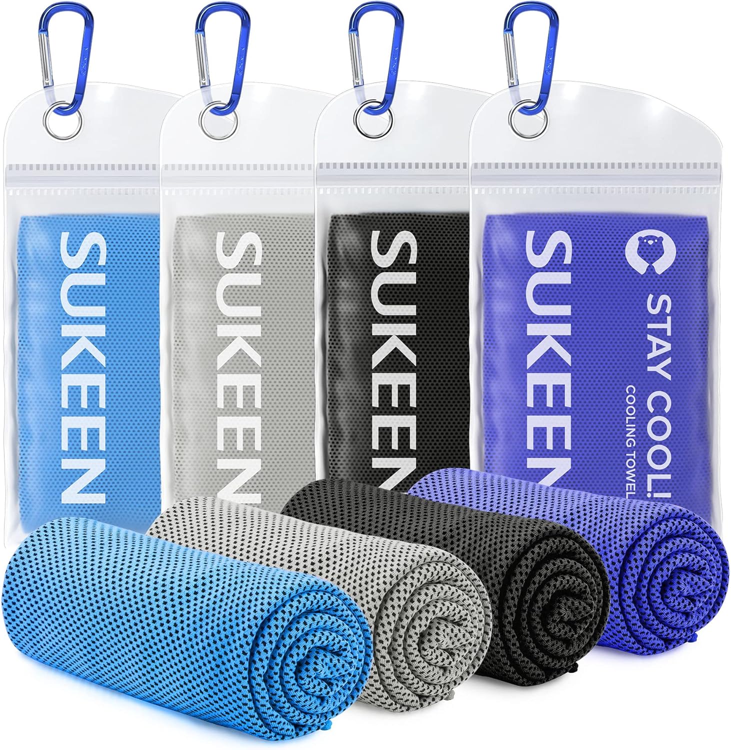 Sukeen 4 Pack Cooling Towels (40"x 12"), Cooling Neck Wraps, Soft Ice Towel