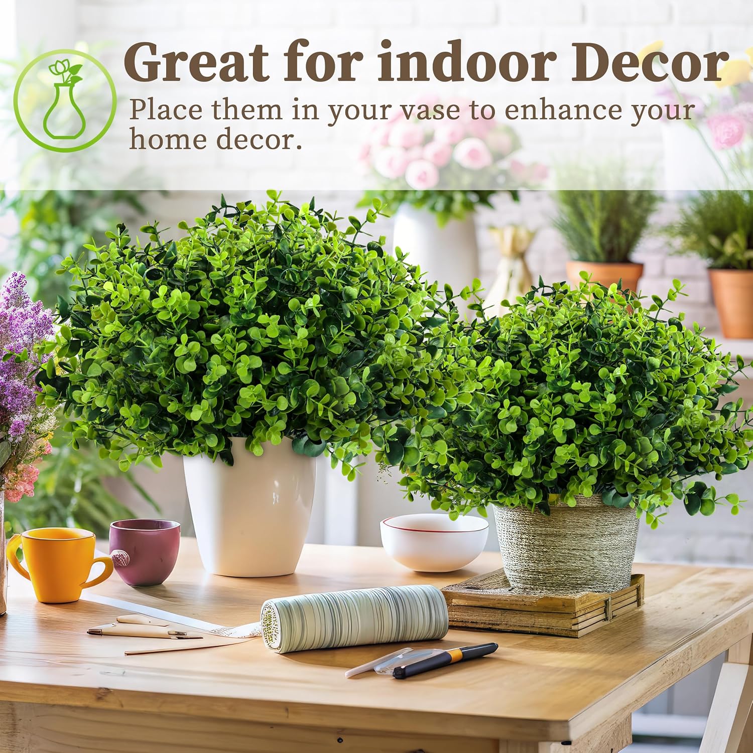 ColoPlay 20 Bundles Artificial Greenery Boxwood Plants, Fake Outdoor Plants