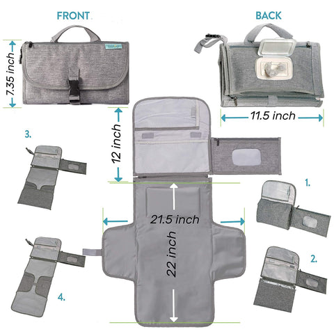 Kopi Baby Portable Diaper Changing Pad with Wipes Pocket, Classic Grey