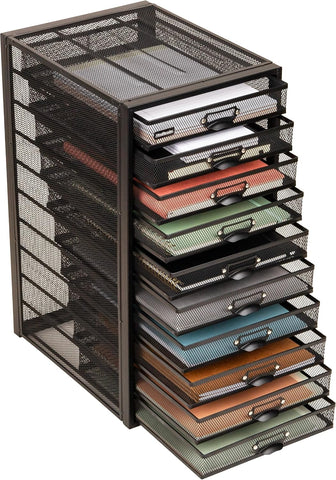 Mind Reader 10-Drawer Desk Organizer for Office Supplies, Crafts, Mail Sorting & More, Metal Mesh, Black