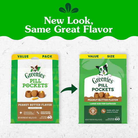 Greenies Pill Pockets Large Size Dog Treats, Peanut Butter, 15.8 oz