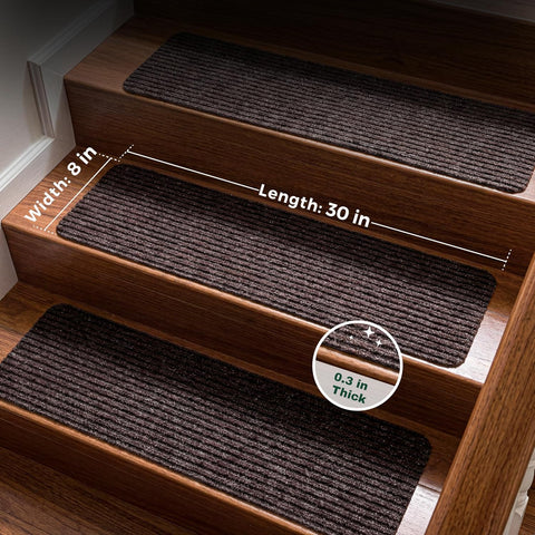 MBIGM Carpet Stair Treads for Wooden Steps, 4 Pack, 8" x 30", Brown Stripe