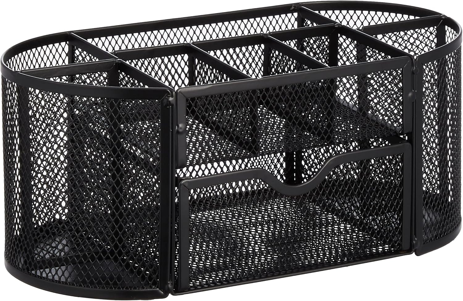 Amazon Basics Mesh Desk Organizer with Pen Holder, Pullout Drawer and Office Caddy Storage, 9.25" x 4.53" x 3.94", Black