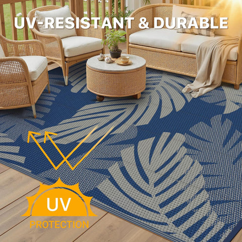 GENIMO Outdoor Rug, Waterproof Plastic Rugs for Patio, 6'x9' Blue Grey