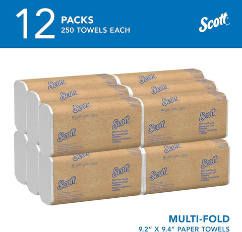 Scott Professional Multifold Paper Towels, Bulk, 12 x 250 Sheets (58091) | Universal, Standard Tier, Absorbency Pockets, Compressed, White, Compatible with Universal Folded Towel Dispensers