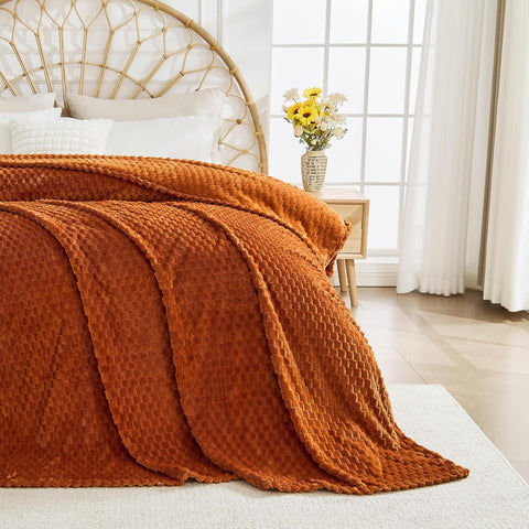 Bnuitland Burnt Orange Flannel Throw Blanket (50X40 inches), 300 GSM Fleece Cozy Warm Soft Lightweight Bed Sofa Blanket for Babys and Pets, Suitable for All Seasons
