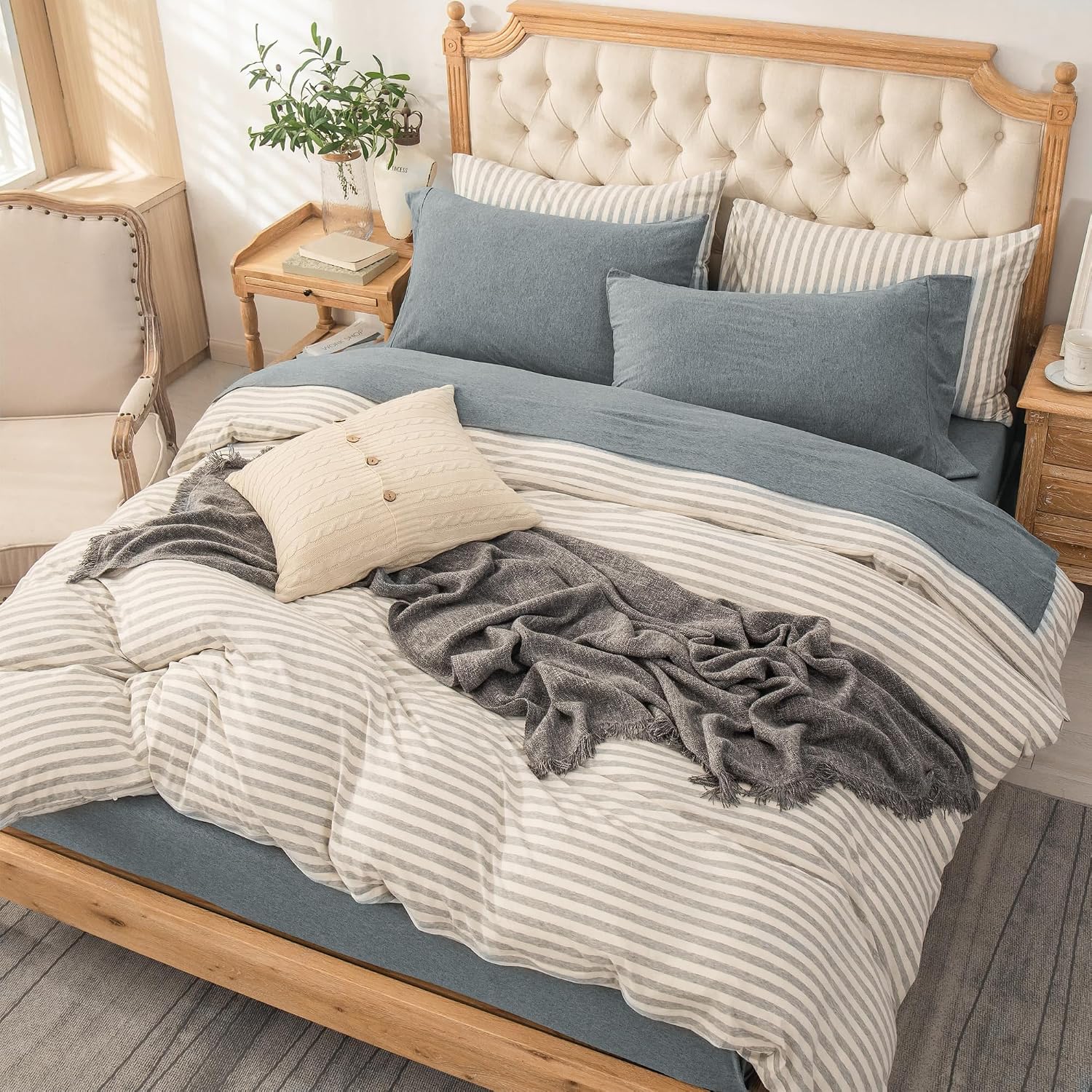 PURE ERA Jersey Knit Sheet Set Heather Blueish Grey California King