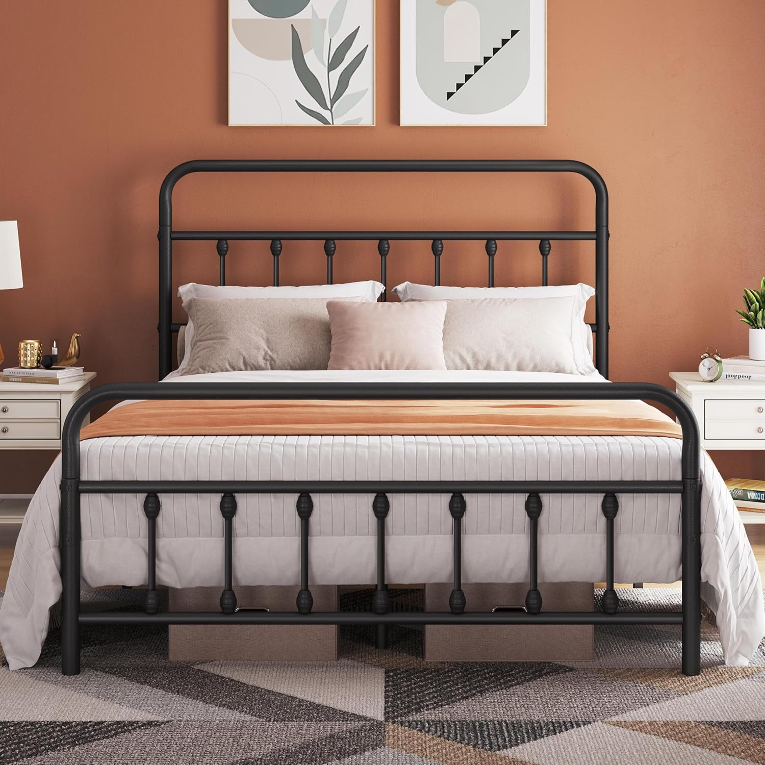 Topeakmart Queen Metal Bed Frame, Victorian Style Headboard, Black