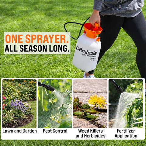 PetraTools HD101 Garden Pump Sprayer, 52-in Long Hose & 2 Nozzles, 1 Gallon