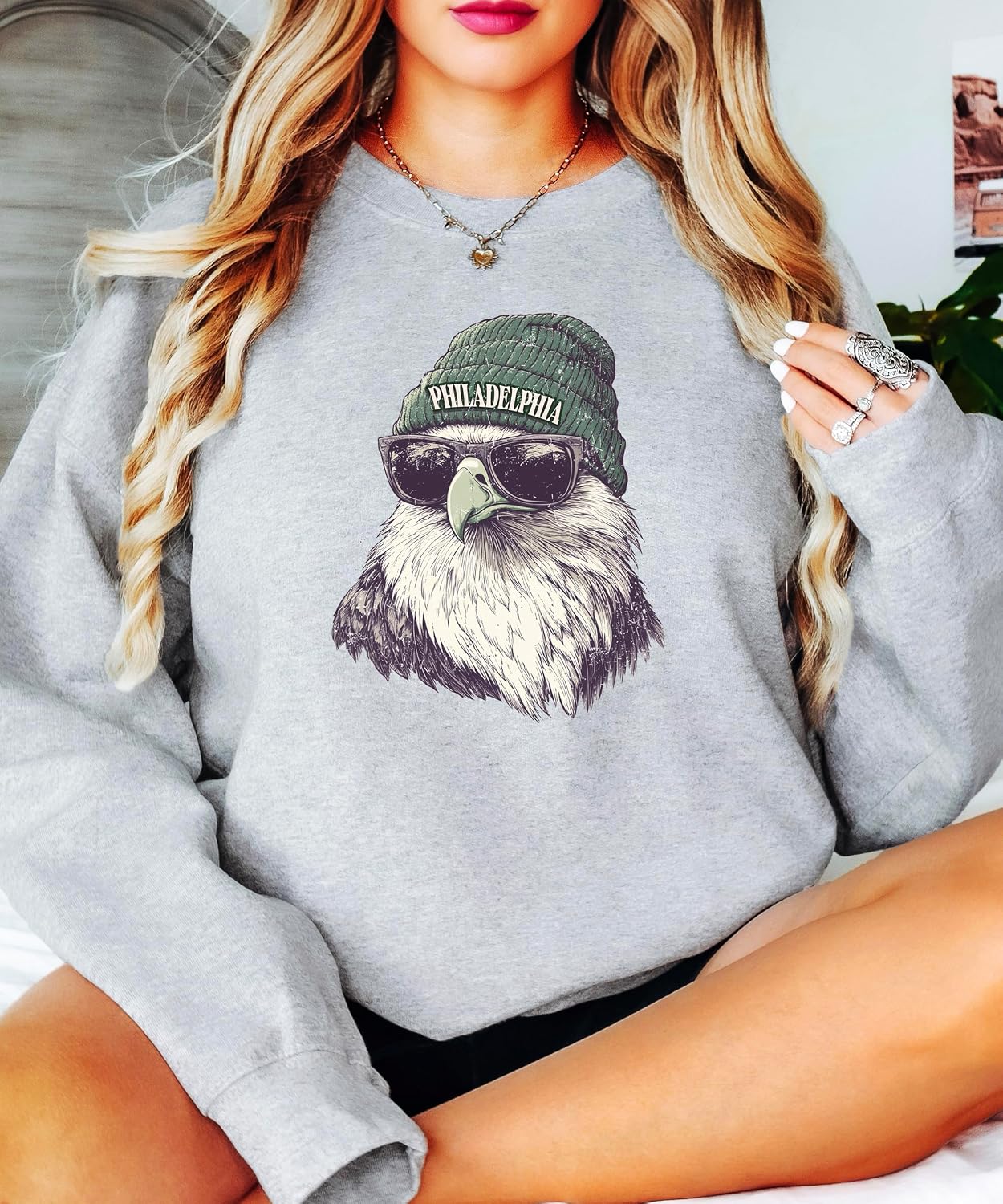 Olive Loves Apple Eagles Football Sports Sweatshirt for Men Women Youth and Toddler Boys and Girls
