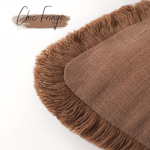 Foindtower Decorative Linen Fringe Throw Pillow Covers 16×16 Inch,Rust