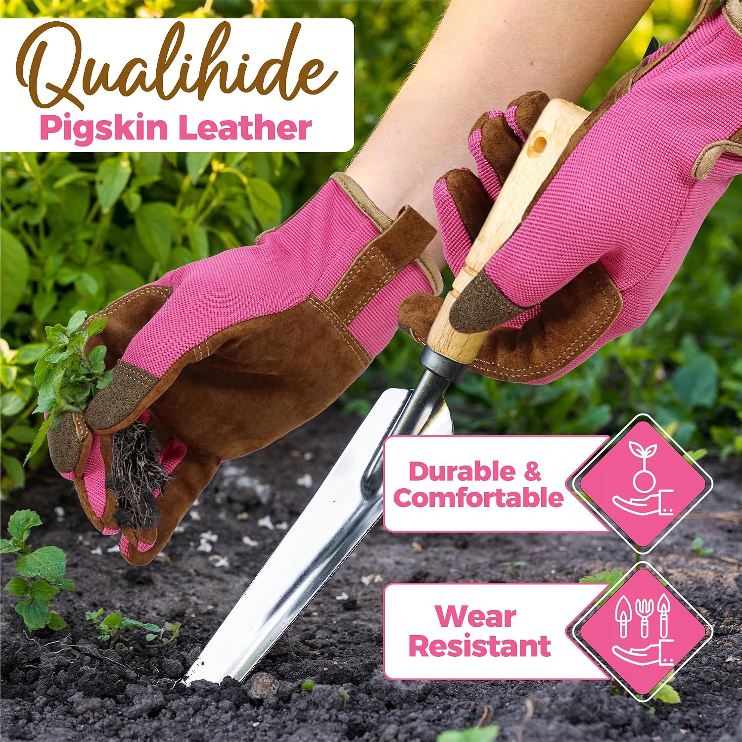 HANDLANDY Gardening Gloves for Women, Leather Garden Glove, Gardener Gift