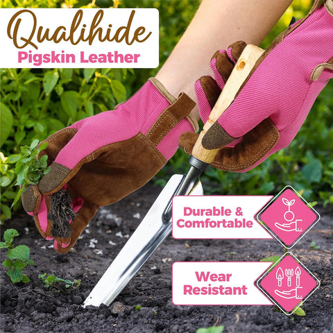 HANDLANDY Gardening Gloves for Women, Leather Garden Glove, Gardener Gift