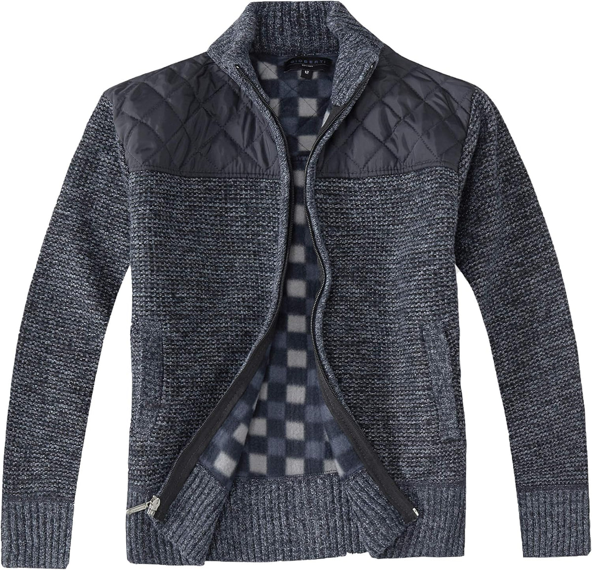 Gioberti Boy's Knitted Full Zip Cardigan Sweater with Soft Brushed Flannel Lining