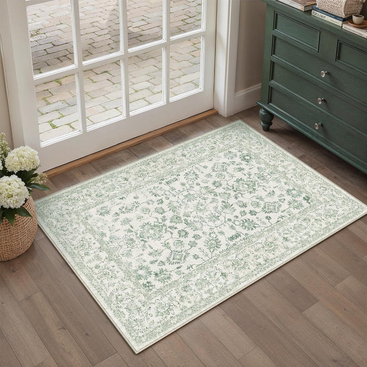 PureCozy 2x3 Green Area Rug Washable Vintage Non Slip Carpet
