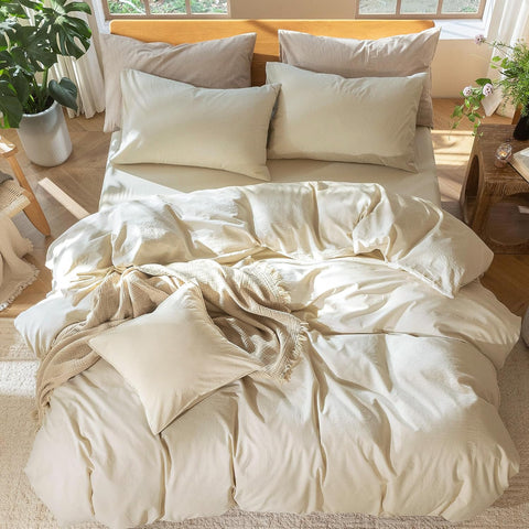 MooMee Duvet Cover Set 100% Washed Cotton Linen Like Twin