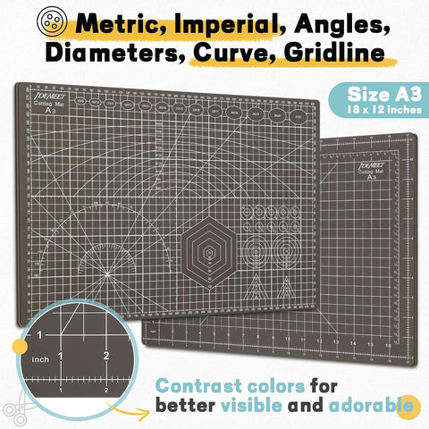 Self Healing Cutting Mat 18" x 12", A3 Double-Sided for Sewing & Quilting