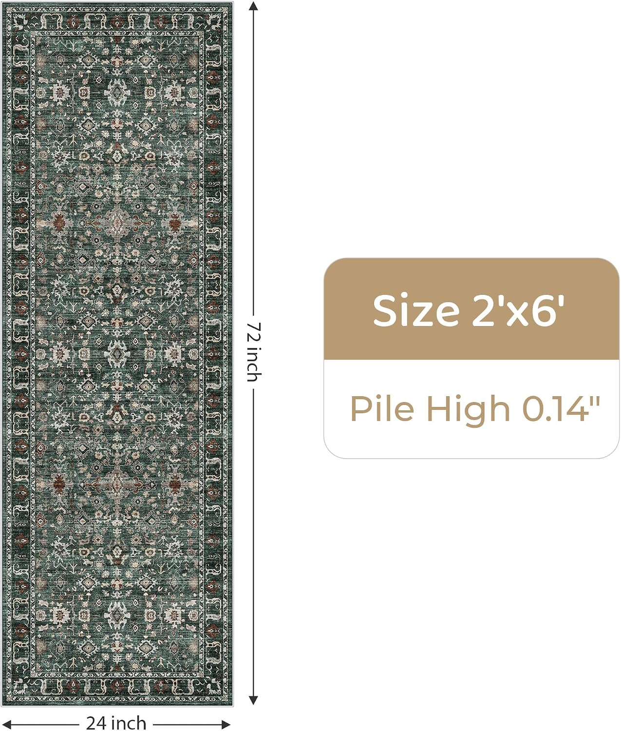 2x6 Hallway Washable Runner Rug: 6ft Kitchen Rugs with Non Slip Backing