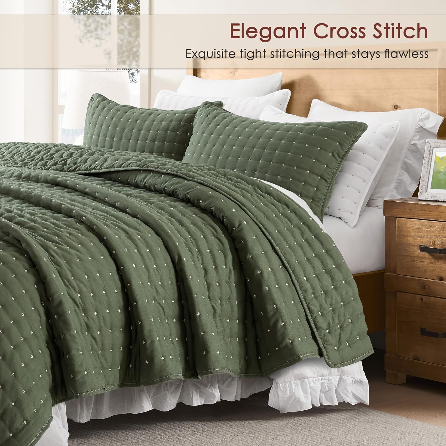 WDCOZY Cloud Soft Quilt Set, Oversized King Size, Moss Green 116x106 inches