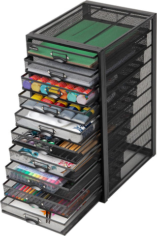 Mind Reader 10-Drawer Desk Organizer for Office Supplies, Crafts, Mail Sorting & More, Metal Mesh, Black