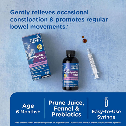 Mommy's Bliss Constipation Ease + Prebiotics, Relieves Occasional Constipation, Gentle & Safe, No Harsh Laxatives, 4 Fl Oz Bottle (Pack of 1)