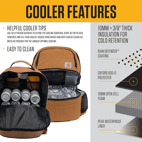 Carhartt Unisex Insulated 24 Can Two Compartment Cooler Backpack