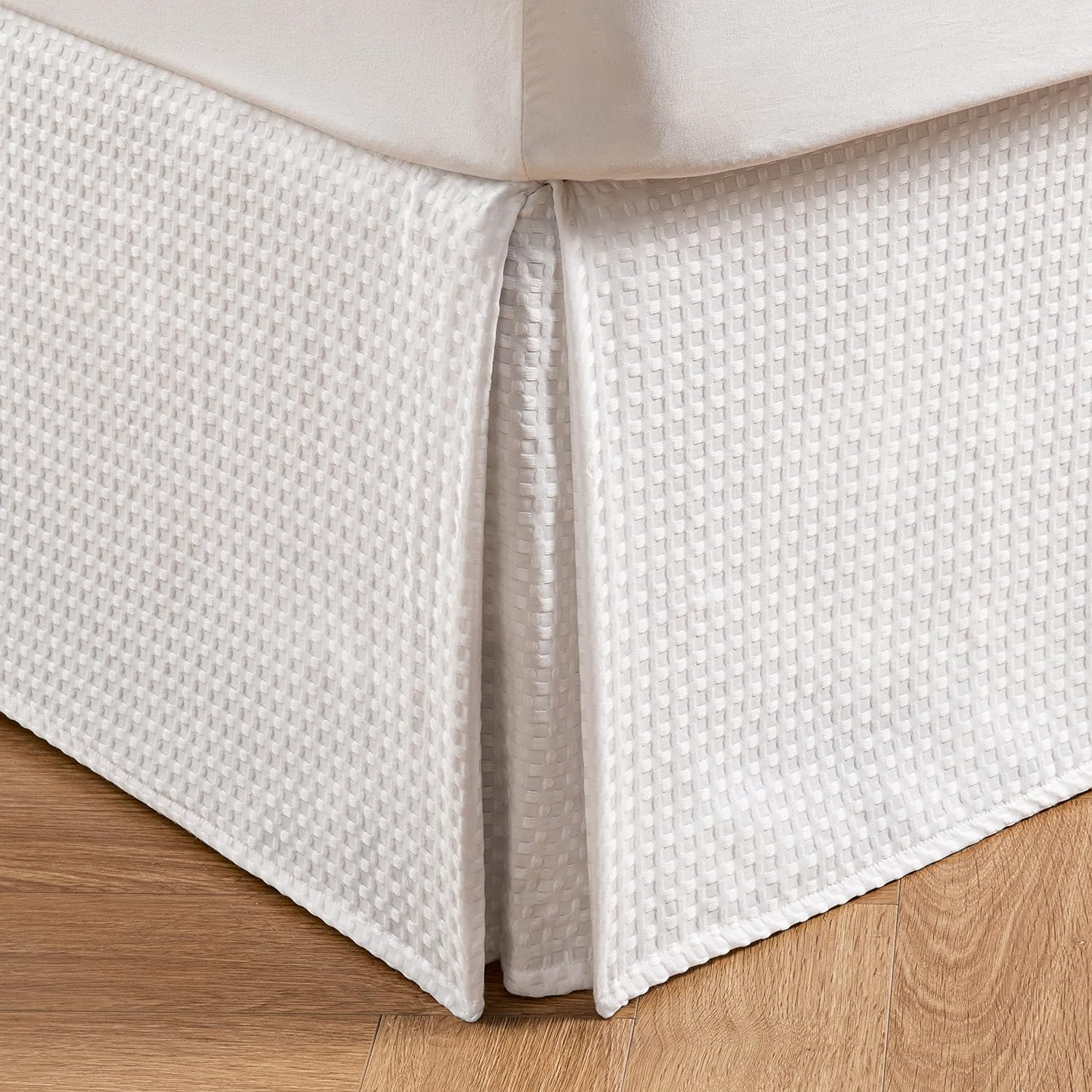 MIYE Pleated Waffle Weave Bed Skirt, Tailored Dust Ruffle 18 Inch Drop Easy Fit, Machine Washable (Dark Grey, Twin - 18" Drop)