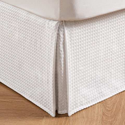 MIYE Pleated Waffle Weave Bed Skirt, Tailored Dust Ruffle 18 Inch Drop Easy Fit, Machine Washable (Dark Grey, Twin - 18" Drop)