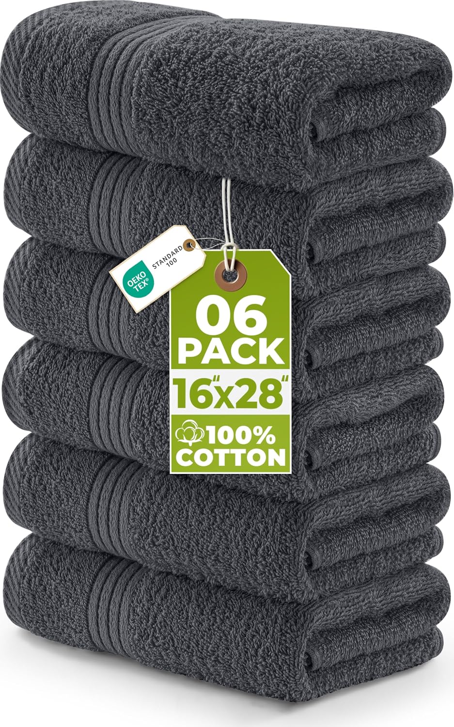 Utopia Towels 6 Piece Hand Towels Set, 16x28 in, 100% Cotton, Grey