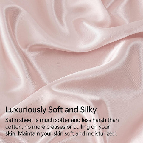 BEDELITE Satin Sheets Queen Size Bed Set, Pink, 4 Pieces