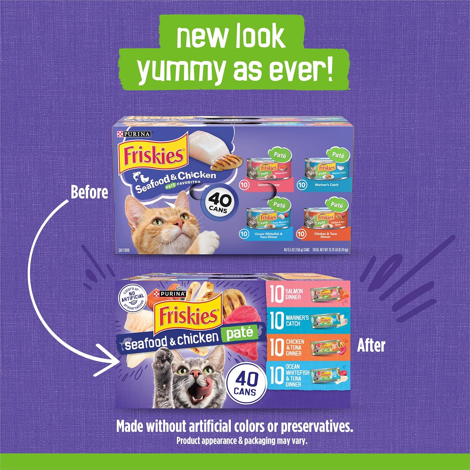 Purina Friskies Pate Wet Cat Food Variety Pack Seafood and Chicken Pate Favorites 40ct VP - (Pack of 40) 5.5 oz. Cans
