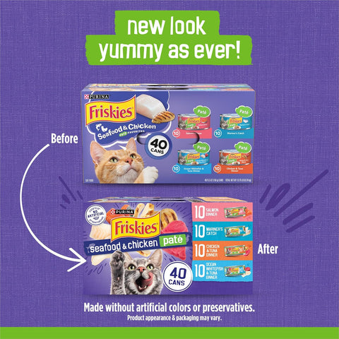 Purina Friskies Pate Wet Cat Food Variety Pack Seafood and Chicken Pate Favorites 40ct VP - (Pack of 40) 5.5 oz. Cans