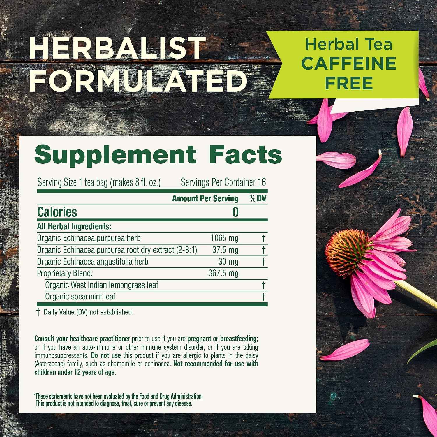 Traditional Medicinals Organic Echinacea Plus Spearmint, 96 Tea Bags | Promotes Immune Function, w/Spearmint, Kosher, Non-GMO, Caffeine-Free, Compostable