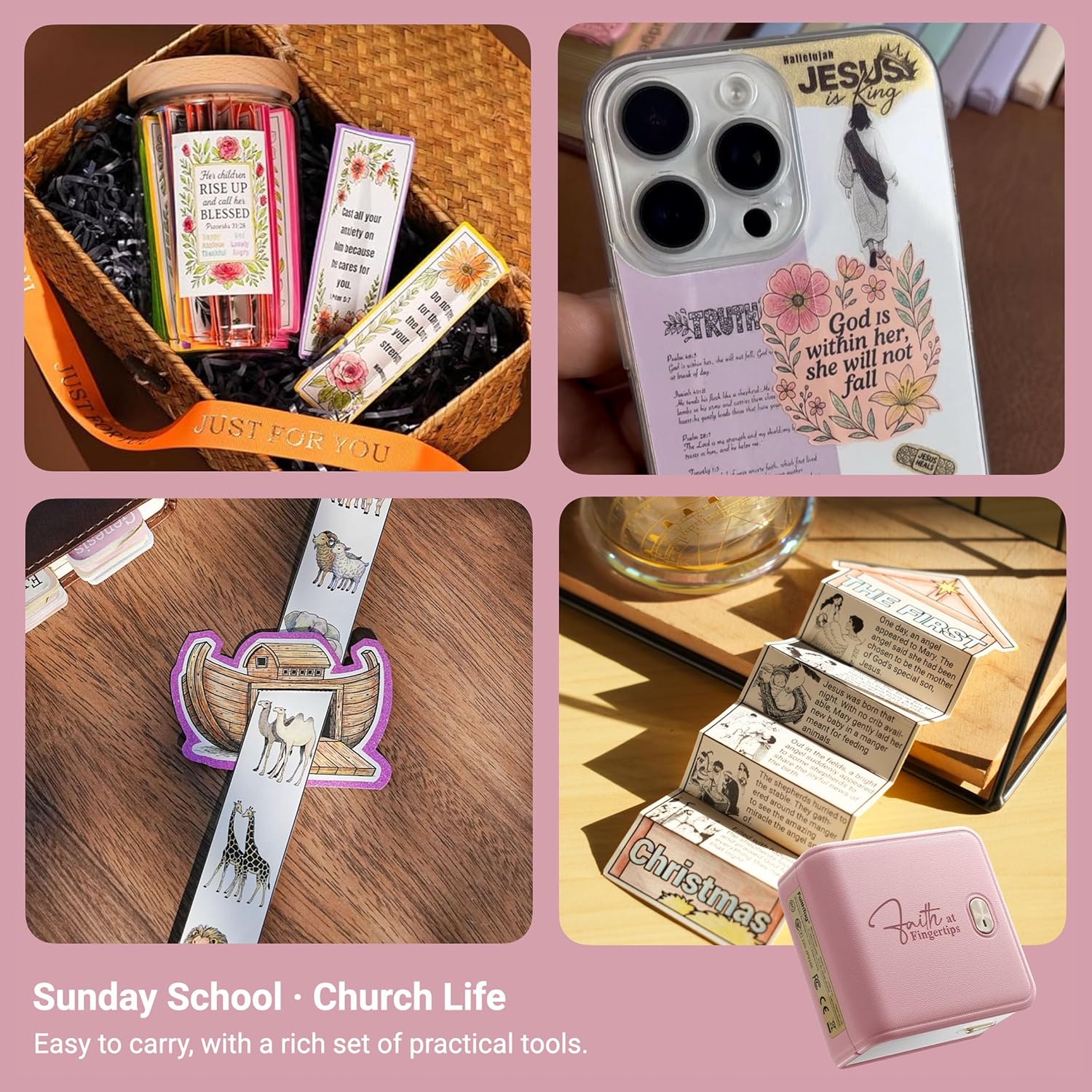 Pink Bible Study Journaling Supplies, Mini Sticker Printer F21 Kit