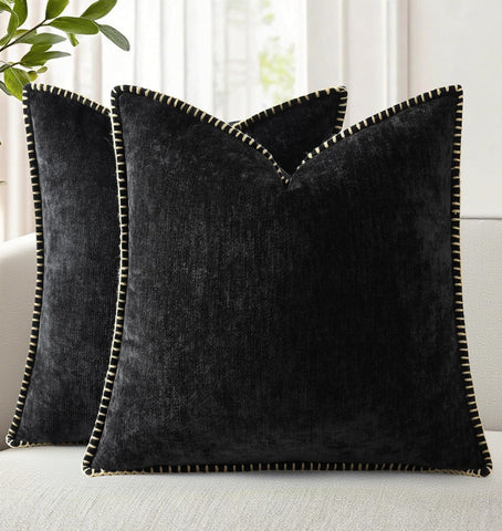 decorUhome Soft Chenille Throw Pillow Covers 18x18 Set of 2 Black