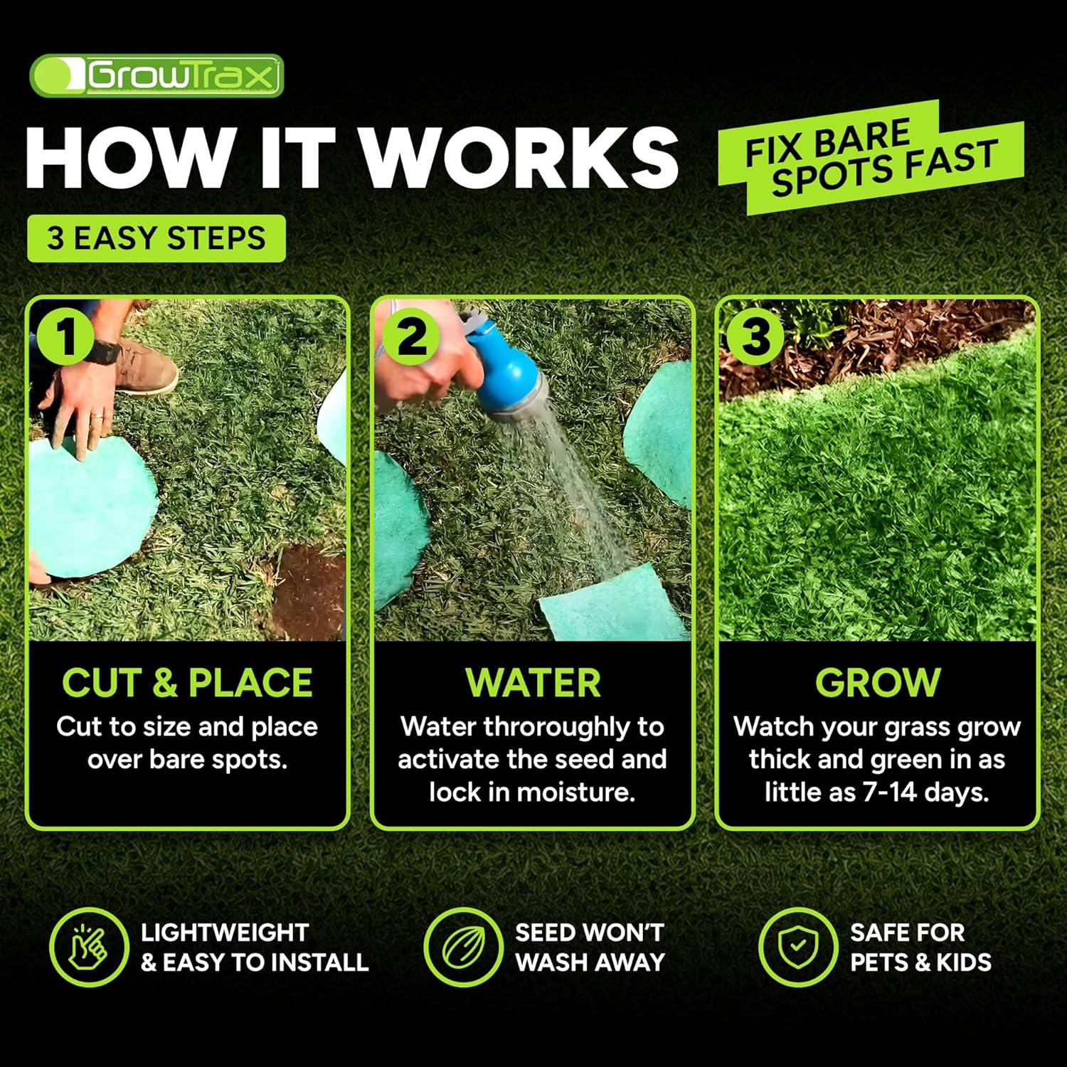 Growtrax Biodegradable Grass Seed Mat - 100 Sq Ft Year Round Green