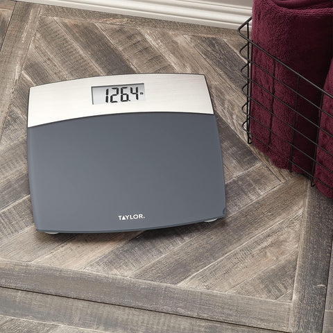 Taylor Digital Scales for Bodyweight Mixed Metal with Brushed Stainless Steel, 440 LB Capacity, Bathroom Scale, White Backlight Readout, Highly Accurate Digital Bathroom Scale
